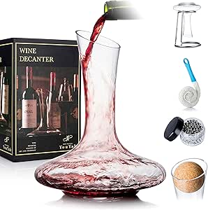 Weinkaraffe Weinbelüfter Set mit Trockenständer, Stopfen, Bürste und Perlen, Dekanter, Weindekanter, Weingeschenk, Wein Dekantierer, Karaffe, Mundgeblasenes 100% Bleifreies Kristallgläser