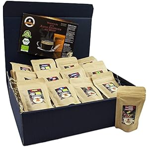 C&T Bio Fair Trade Kaffee Geschenk-Set | 13 Sorten á 20g Ganze Bohnen | Biologische & Fair gehandelte Kaffee Raritäten aus aller Welt + Überraschung | Geschenk für Männer und Frauen