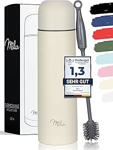 Milu Thermosflasche Thermoskanne Isolierflasche 1L, 750ml, 500ml - Isolierte Edelstahl Trinkflasche, 100% Auslaufsicher, Doppelwandisolierung (Buttercream, 750ml)