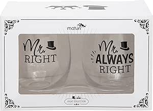 Maturi Set aus zwei „Mr Right Mr Always Right“ Weingläsern ohne Stiel, 530 ml